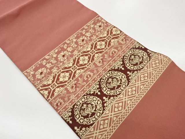 綴れ横段に花唐草・鳳凰模様織出し名古屋帯